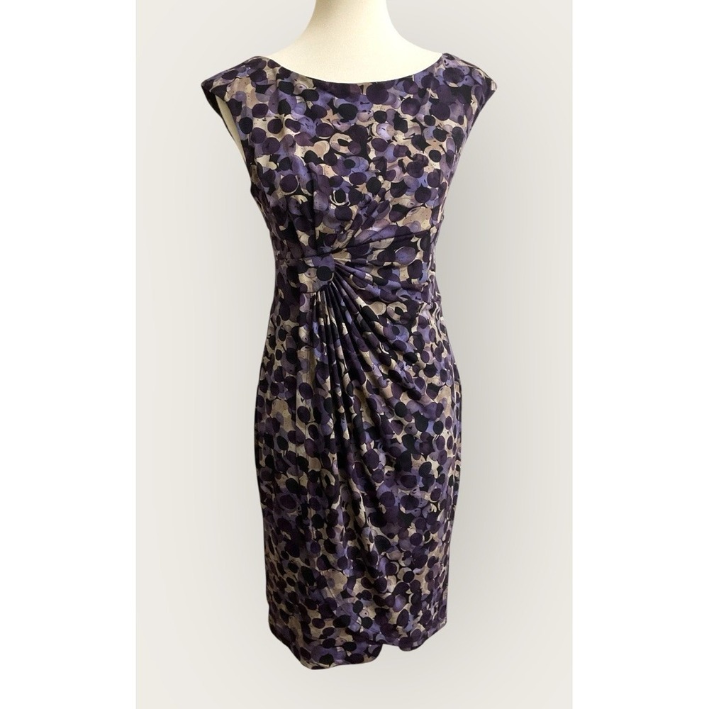 Connected Apparel Purple & Beige Print Faux Wrap Sleeveless Dress Size 8